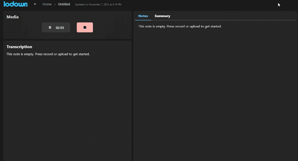 Animation showing note recording process