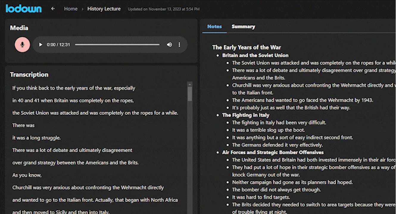 Animation showing transcript editing
