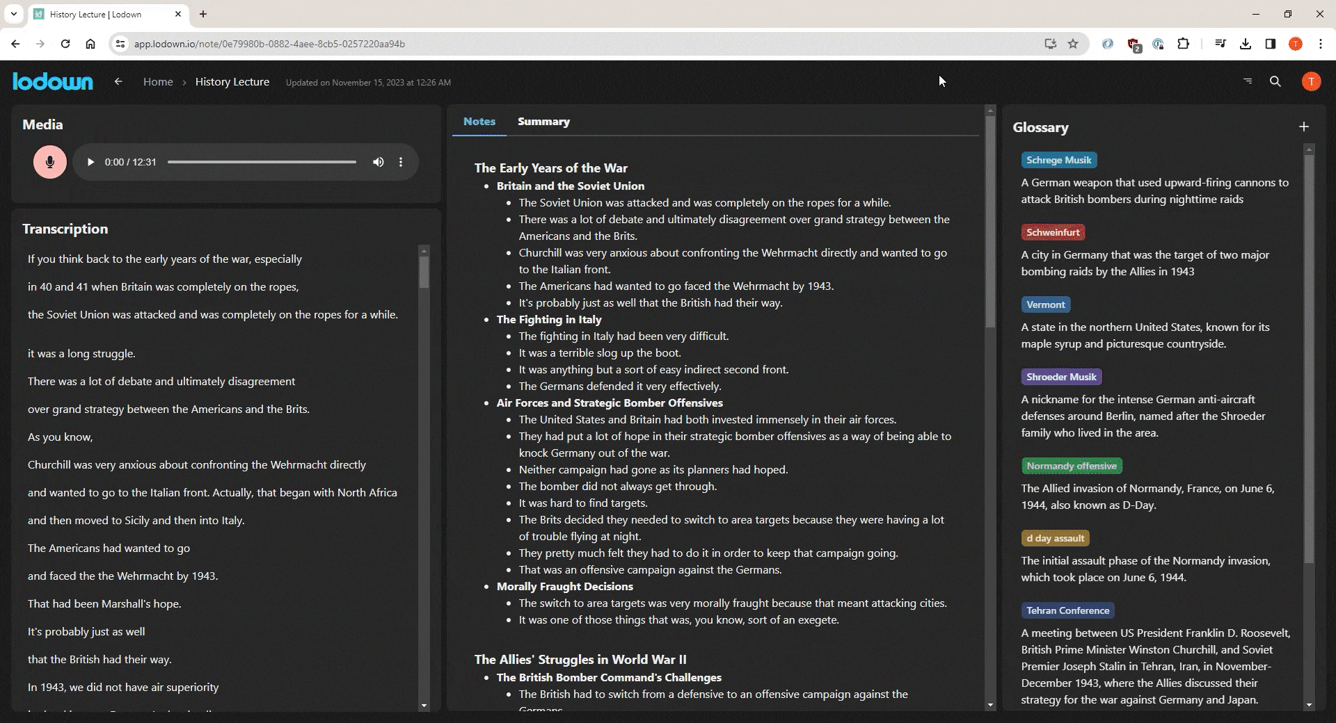 Animation showing note editing capabilities