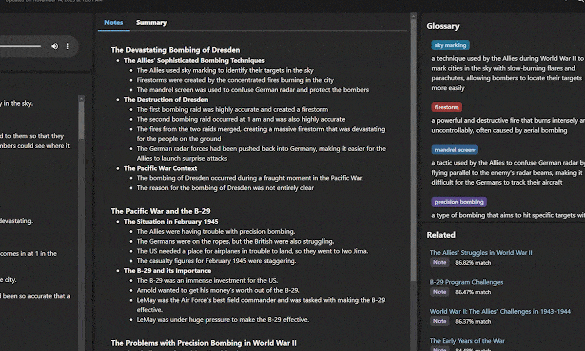 Animation showing related notes exploration