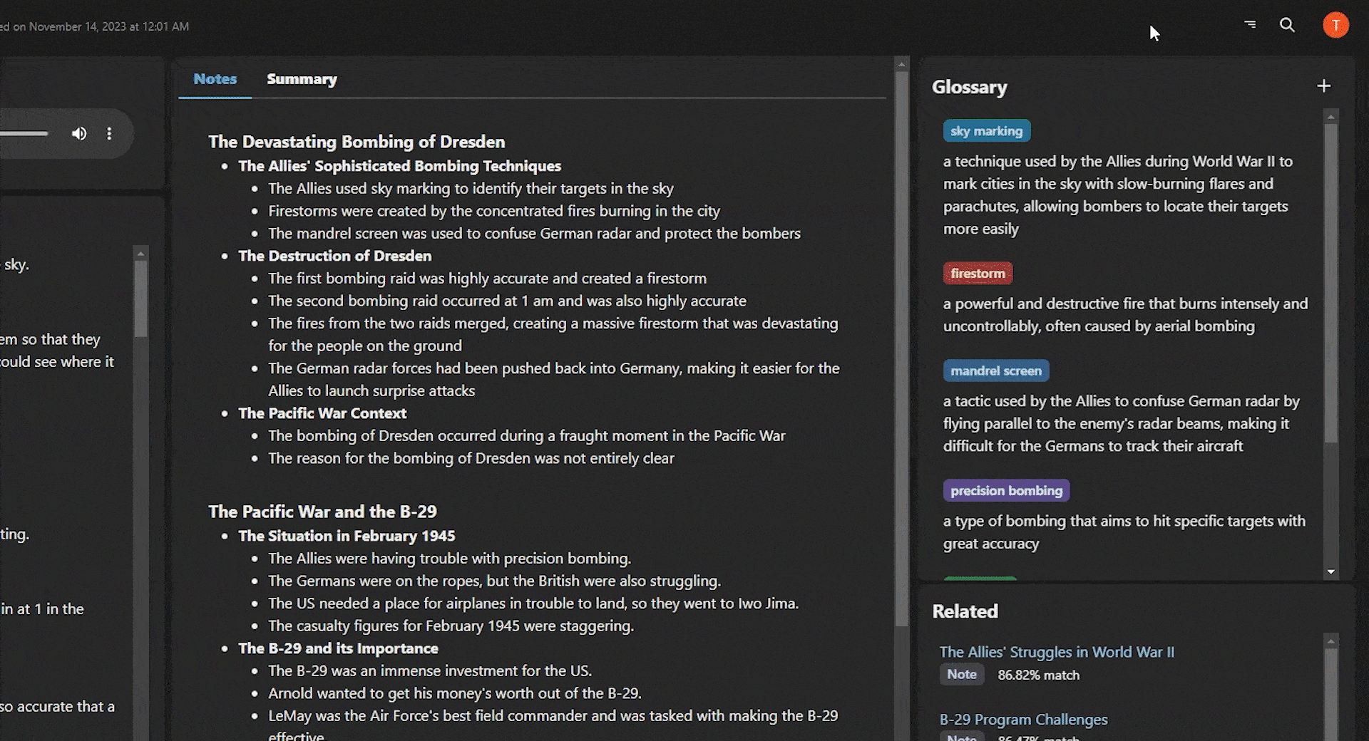 Animation demonstrating filtering and expanding/collapsing sections